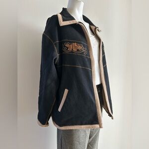 Women's Navy and Tan Embroidered Jacket